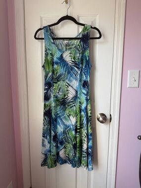 Purple Rain Sleeveless Tropical Print Midi Dress in Blue & Green